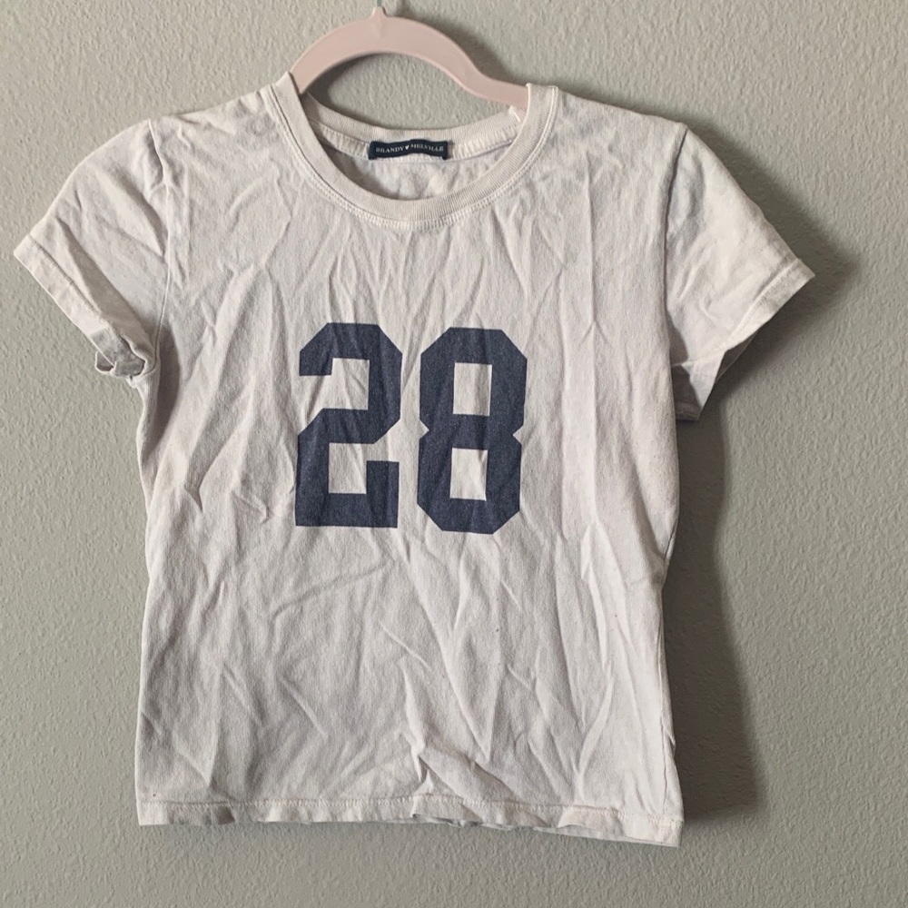 Brandy Melville White Tee with Navy Print